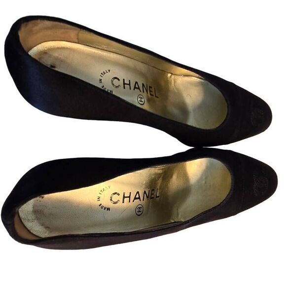 Chanel Womens Designer Satin Heels Satin Fabric Pumps Black Size 36.5 - Picture 8 of 11